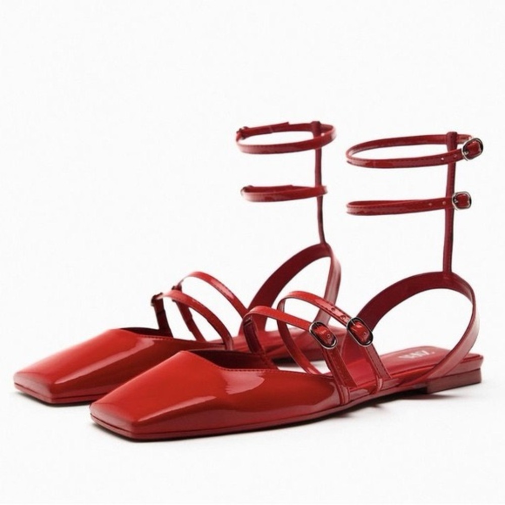Zara Red Strappy Women's Flats